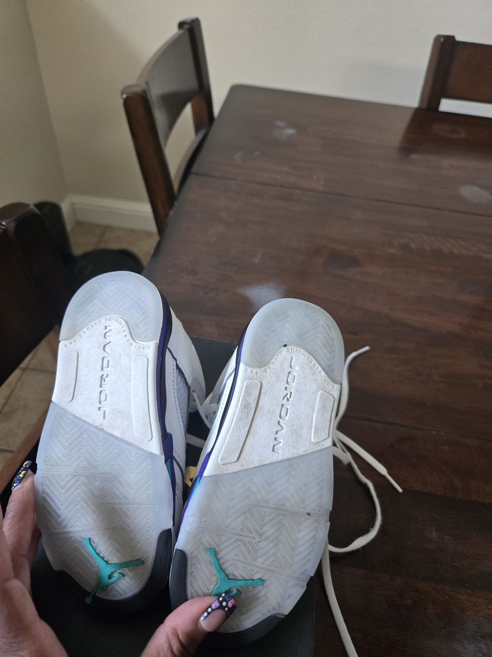 Jordan Kids Low-Top Sneakers in White with Purple & Teal Accents